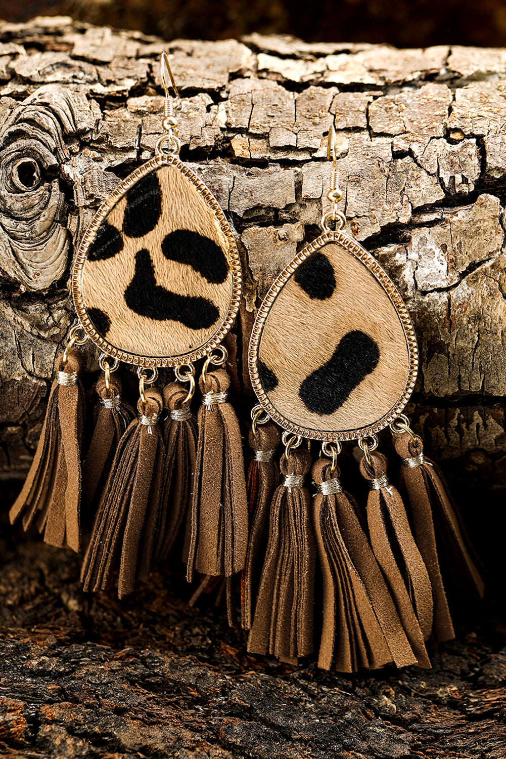 Boho Leopard Tasseled Hook Earrings  DAME BOHEME