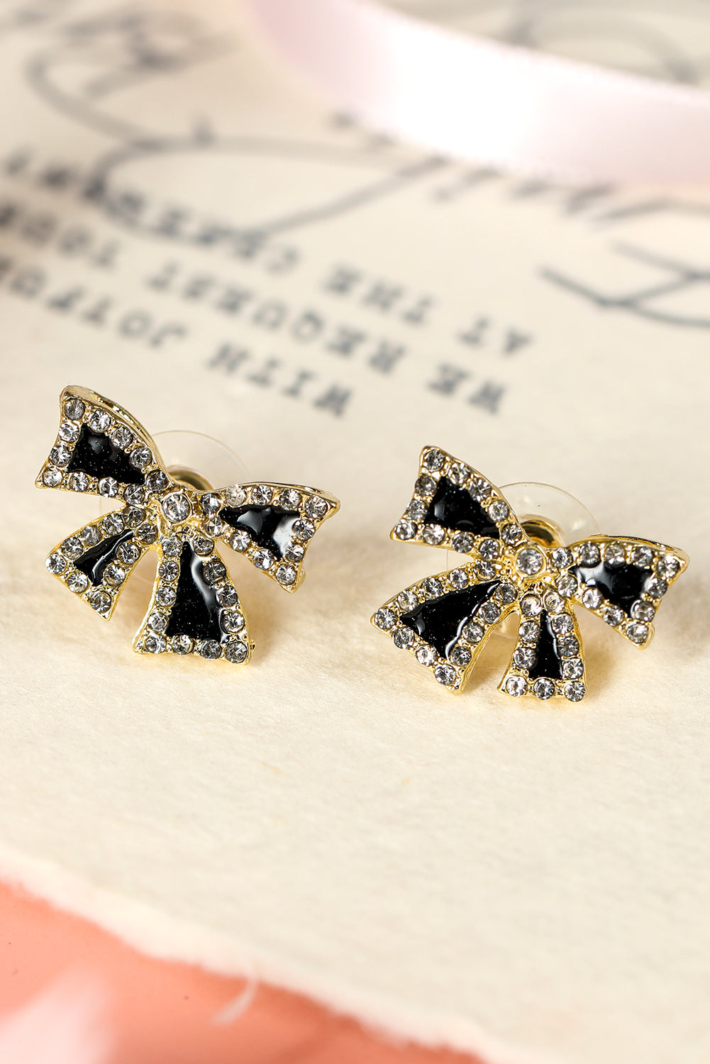 Black Rhinestone Bow Knot Stud Earrings  DAME BOHEME