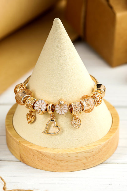 Gold Flower Heart Charm Plated Alloy Bracelet  DAME BOHEME