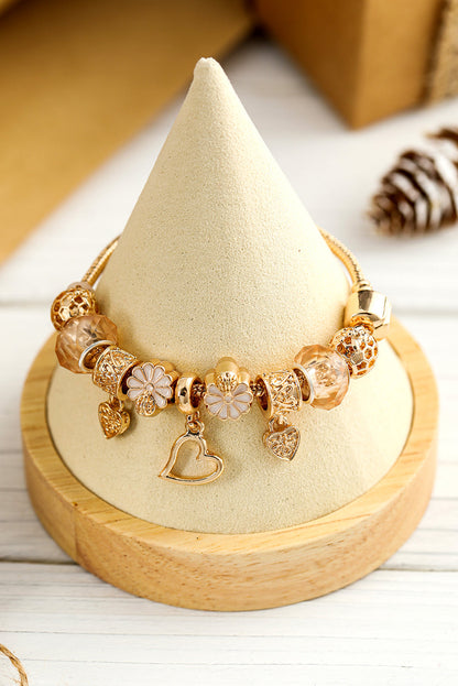 Gold Flower Heart Charm Plated Alloy Bracelet  DAME BOHEME