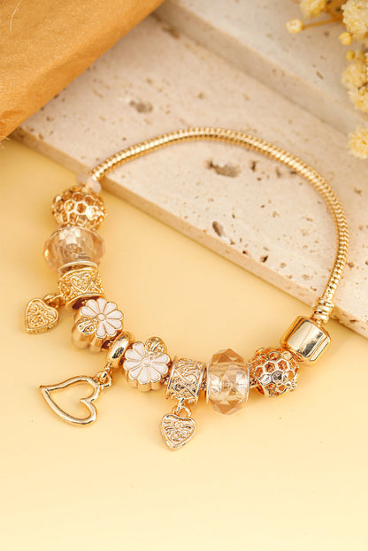 Gold Flower Heart Charm Plated Alloy Bracelet  DAME BOHEME
