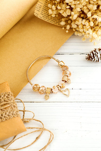 Gold Flower Heart Charm Plated Alloy Bracelet  DAME BOHEME