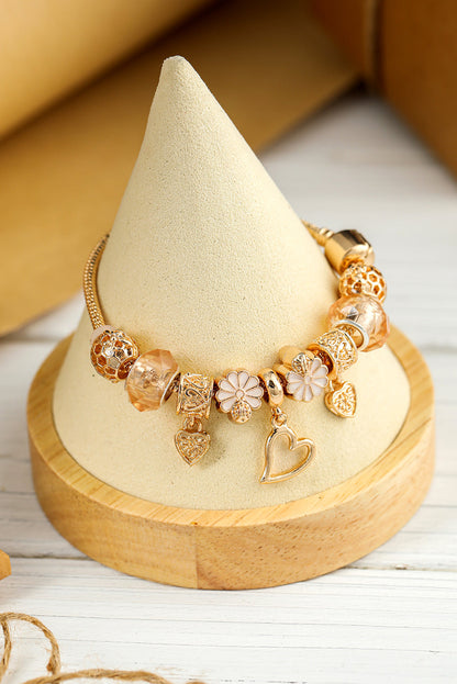 Gold Flower Heart Charm Plated Alloy Bracelet  DAME BOHEME