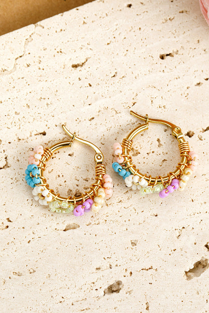 Gold Beaded Flower Hoop Earrings  DAME BOHEME