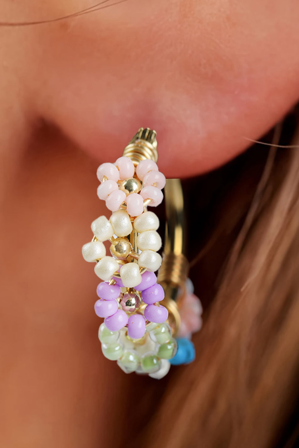 Gold Beaded Flower Hoop Earrings  DAME BOHEME