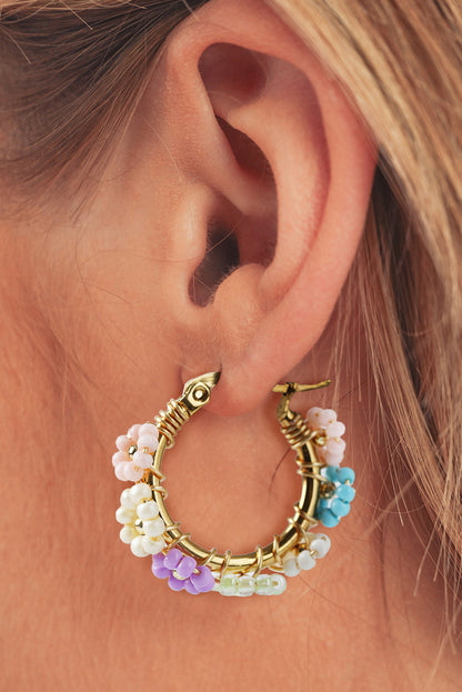 Gold Beaded Flower Hoop Earrings  DAME BOHEME