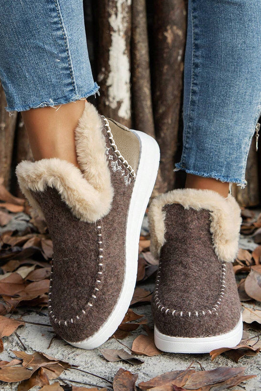 Anna Suede Stitching Plush Lined Anklet Boots  DAME BOHEME