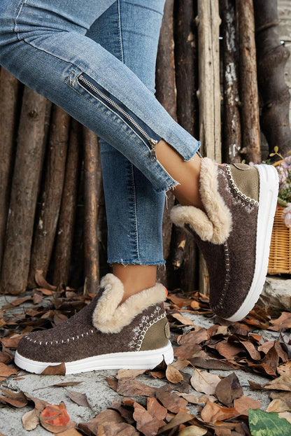 Anna Suede Stitching Plush Lined Anklet Boots  DAME BOHEME