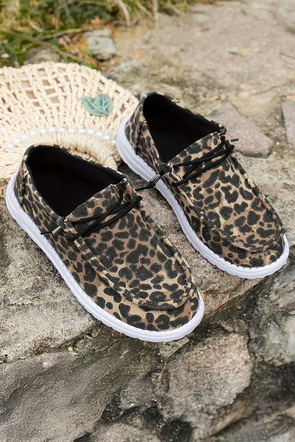 Kira  Lace-up Decor Leopard Canvas Shoes  DAME BOHEME