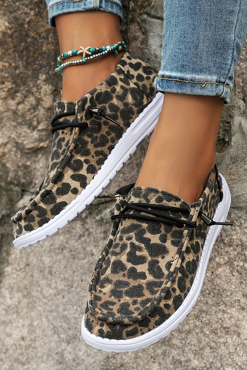 Kira  Lace-up Decor Leopard Canvas Shoes  DAME BOHEME
