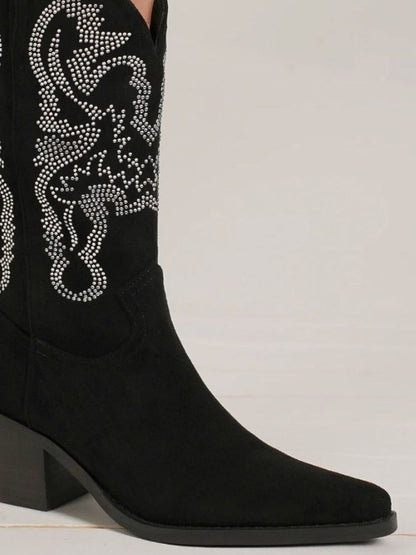 Beast Fashion Rhinestone Detail Point Toe Suede Boots Trendsi