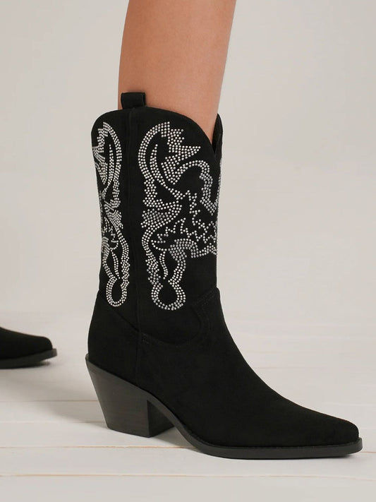 Beast Fashion Rhinestone Detail Point Toe Suede Boots Trendsi