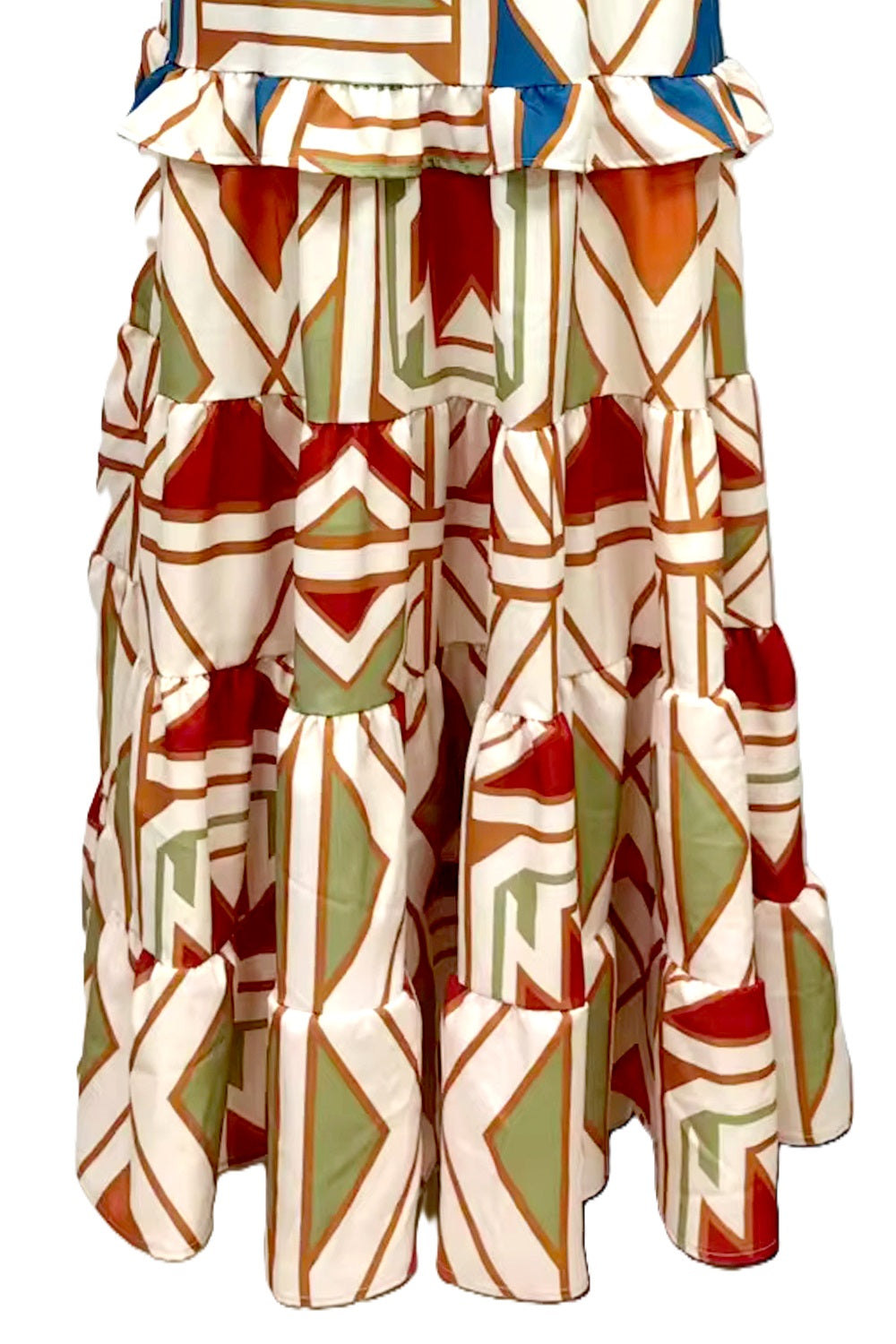 Smocked Geometric Print Tube Flared Maxi Dress Trendsi