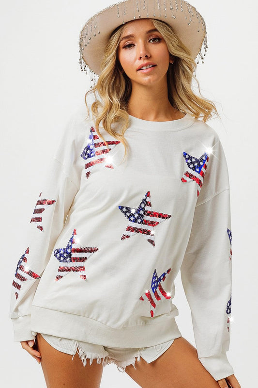 BiBi American Flag Sequin Star Sweatshirt Trendsi