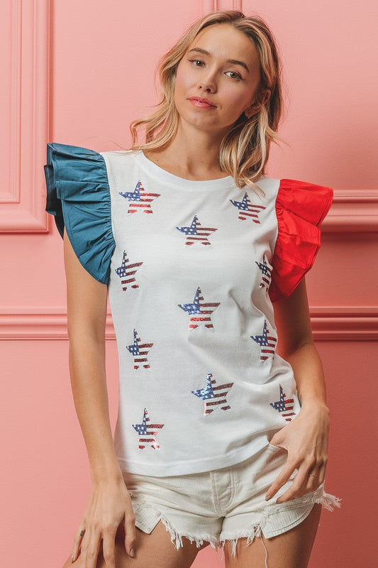 BiBi American Flag Sequin Stars Top Trendsi