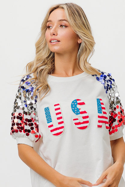 BiBi American Flag Theme Sequin Top Trendsi