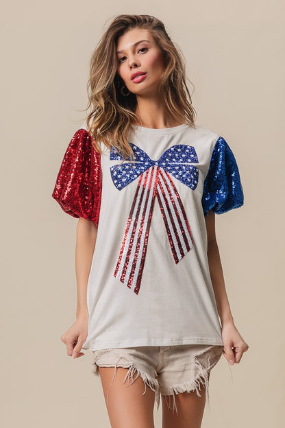 BiBi Sequin American Flag Bow Top Trendsi