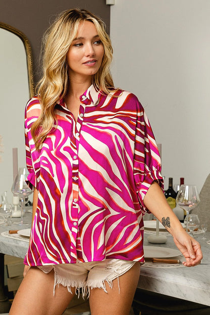 BiBi Zebra Dolman Silky Satin Shirt Top Trendsi