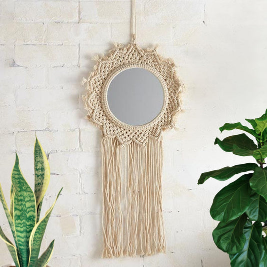 Bohemian Style Hanging Mirror | Wall Hanging Macrame Decor | 12.2" x 25.2"  DAME BOHEME