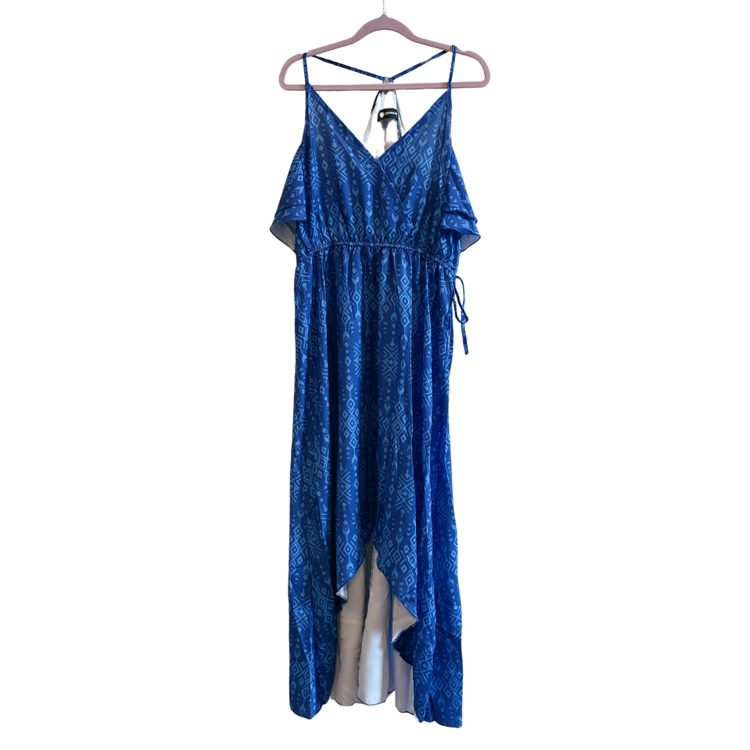Broken Bow Cold Shoulder Maxi Dress in Blue Aztec  DAME BOHEME