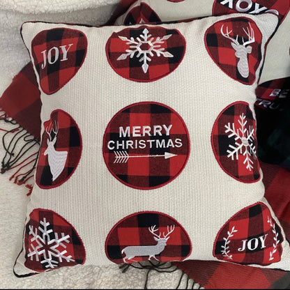 Buffalo Plaid Merry Christmas Embroidered Pillow Cover  DAME BOHEME