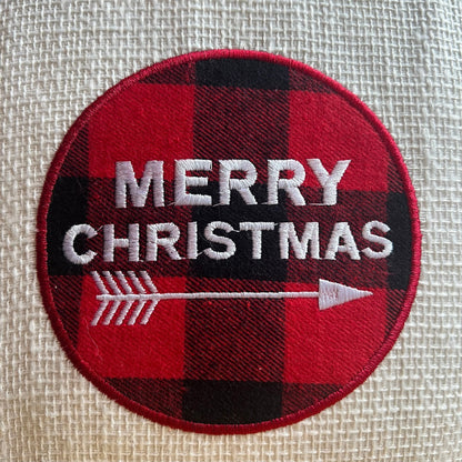 Buffalo Plaid Merry Christmas Embroidered Pillow Cover  DAME BOHEME