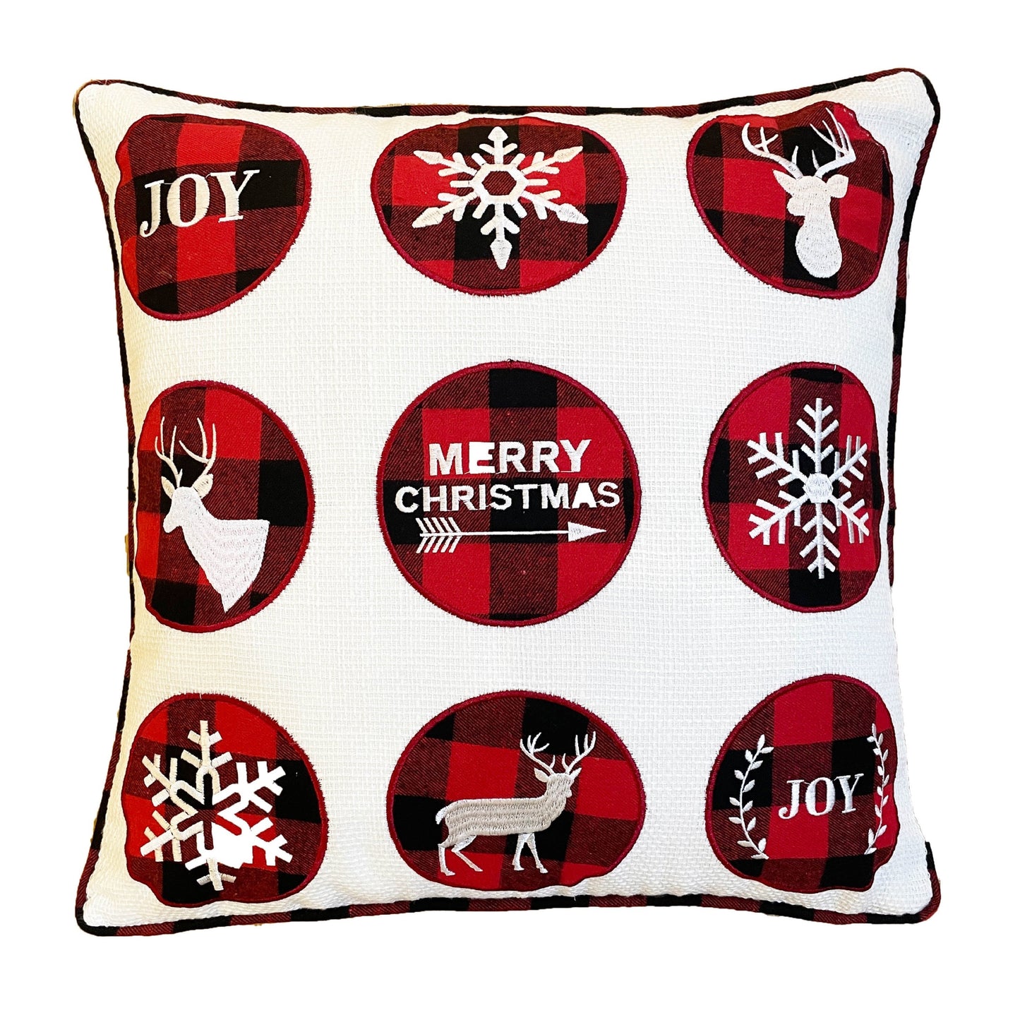 Buffalo Plaid Merry Christmas Embroidered Pillow Cover  DAME BOHEME
