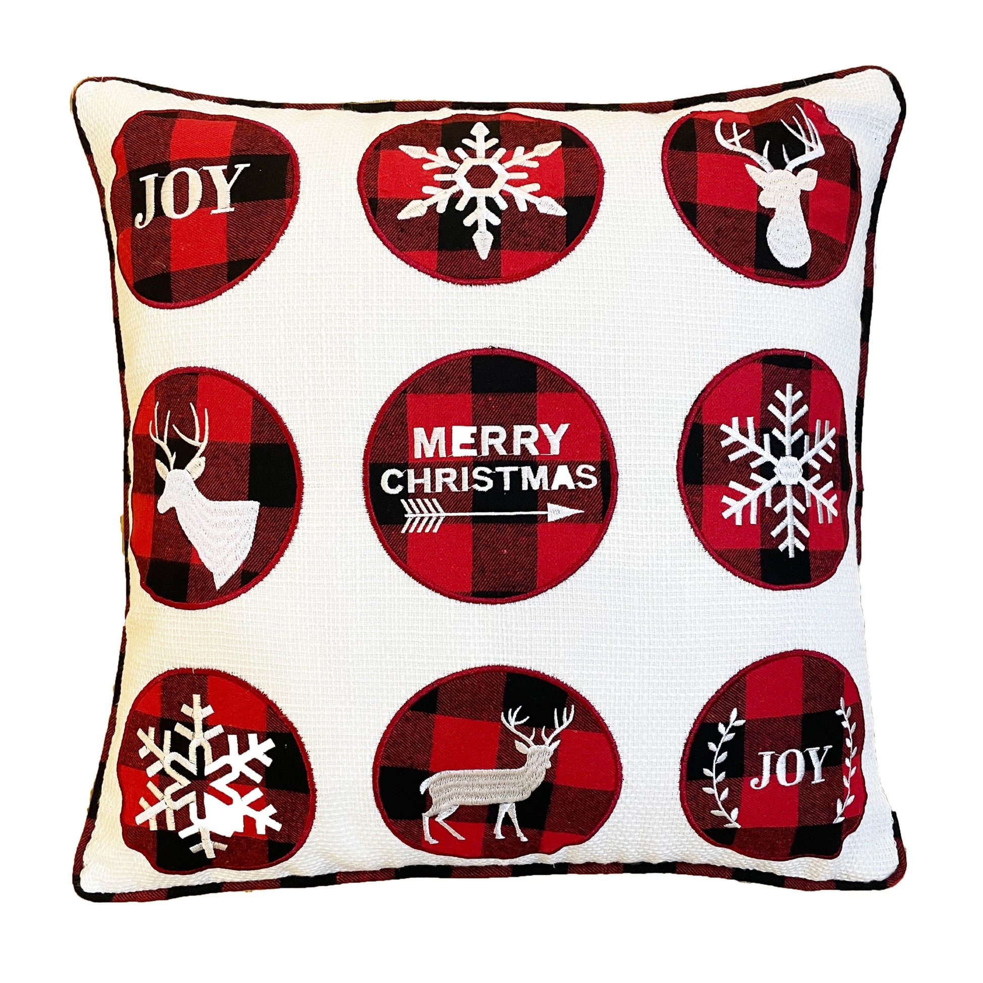 Buffalo Plaid Merry Christmas Embroidered Pillow Cover  DAME BOHEME