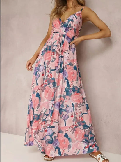 Floral Print Surplice Spaghetti Strap Maxi Dress Trendsi