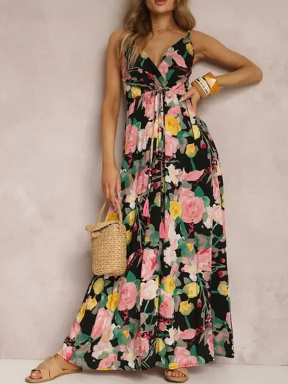 Floral Print Surplice Spaghetti Strap Maxi Dress Trendsi