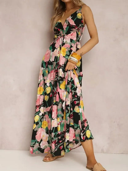 Floral Print Surplice Spaghetti Strap Maxi Dress Trendsi