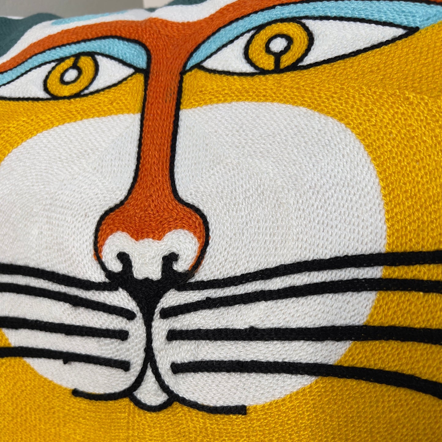 Checkered Taxi Cat Embroidered Pillow Cover  DAME BOHEME