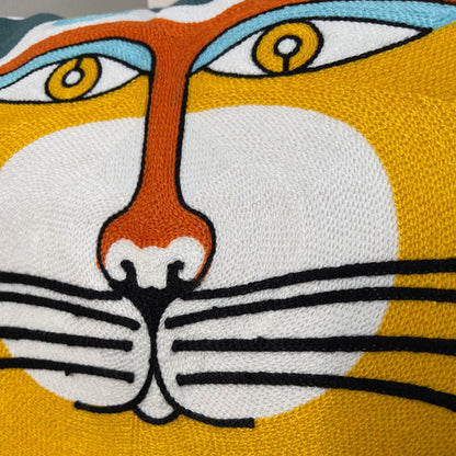 Checkered Taxi Cat Embroidered Pillow Cover  DAME BOHEME