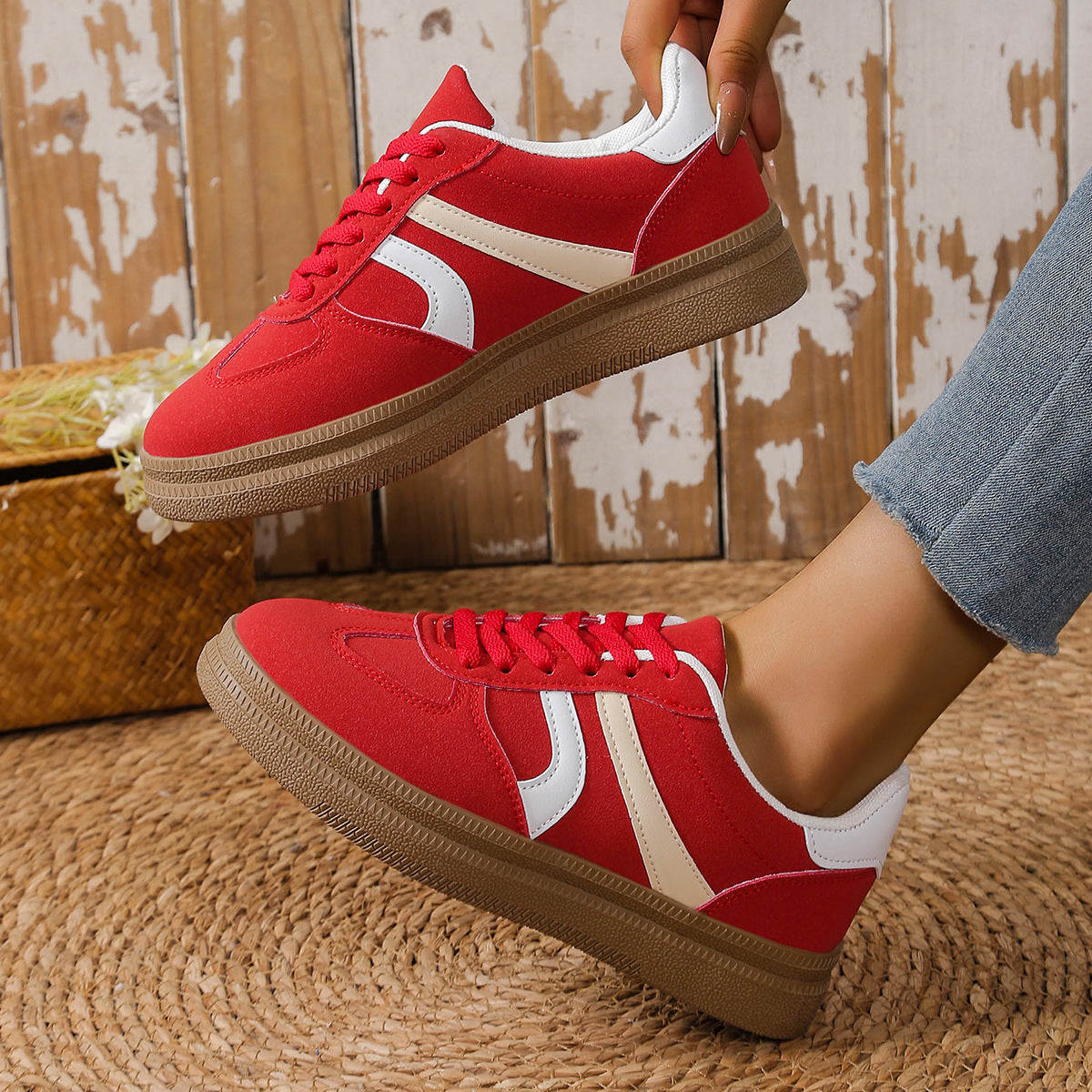 Contrast Round Toe Platform Sneakers Trendsi