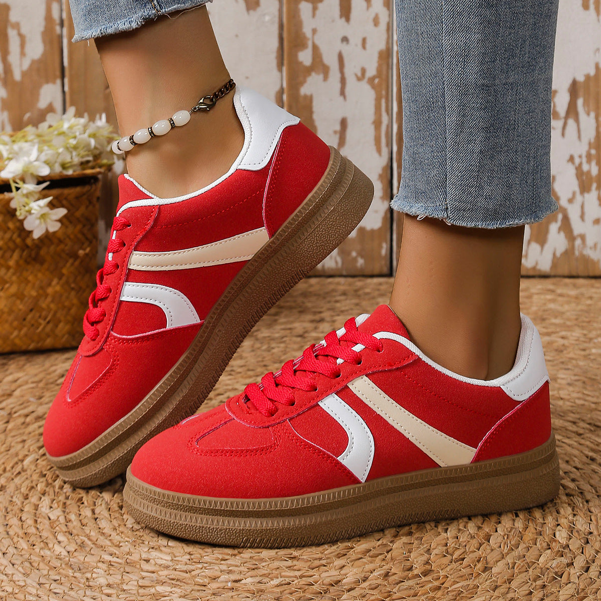 Contrast Round Toe Platform Sneakers Trendsi