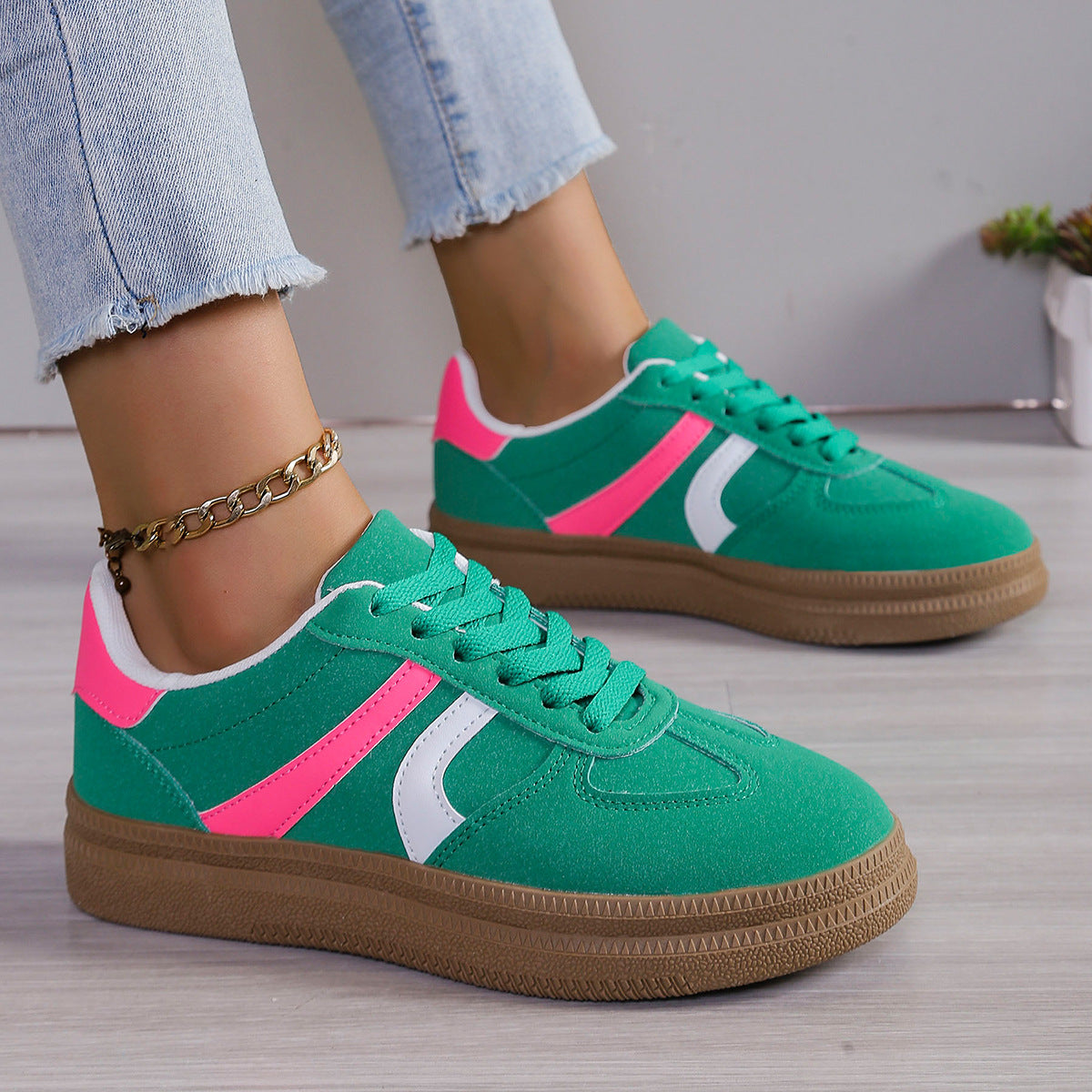 Contrast Round Toe Platform Sneakers Trendsi