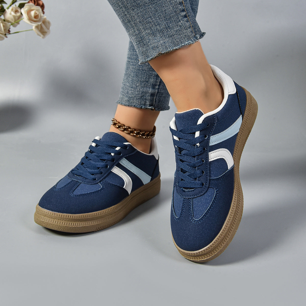 Contrast Round Toe Platform Sneakers Trendsi