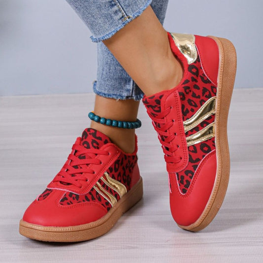 Leopard Round Toe Lace Up Athletic Sneakers Trendsi