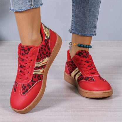 Leopard Round Toe Lace Up Athletic Sneakers Trendsi