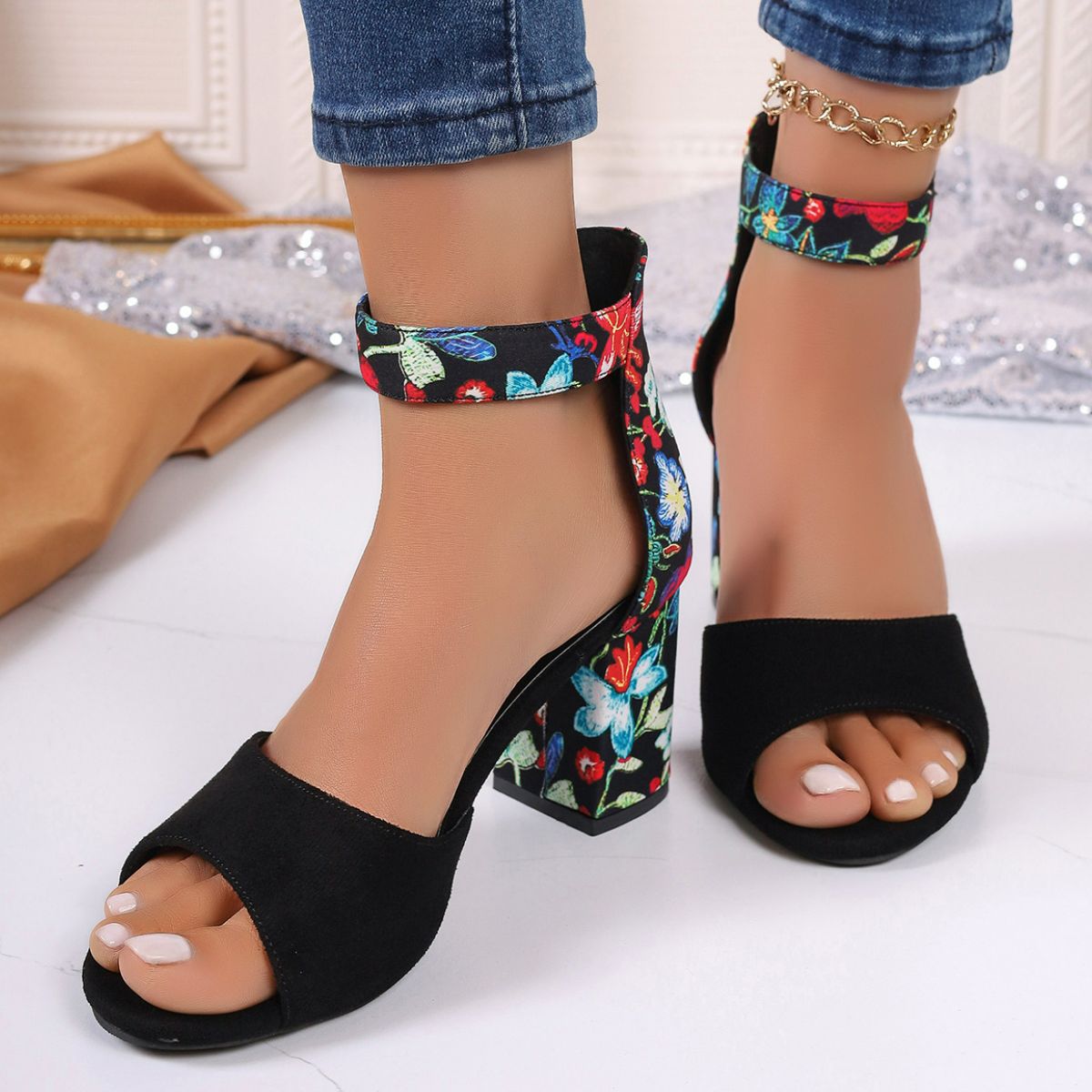 Open Toe Block Heels Faux Leather Sandals Trendsi
