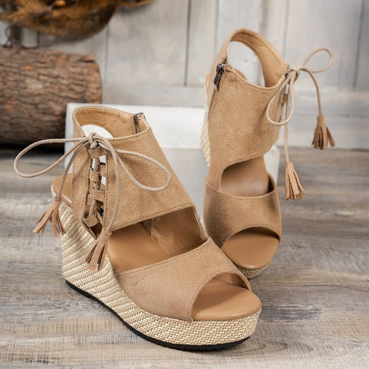 Peep Toe Suede Wedge Sandals Trendsi
