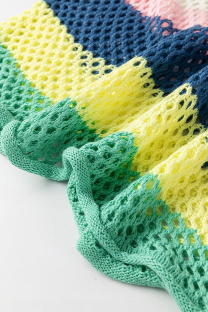 Colorblock Striped Hollow Knitted Top SHEWIN INC.
