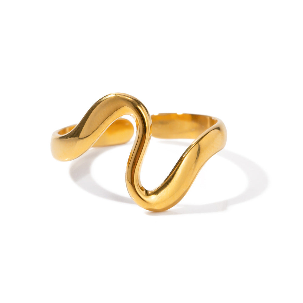 Abstract Wavy Stainless Steel Asymmetrical Ring