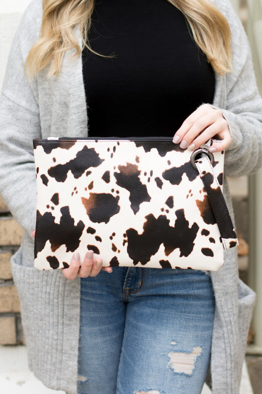 Cow Print Oversized Vegan PU Leather Everyday Clutch Aili's Corner