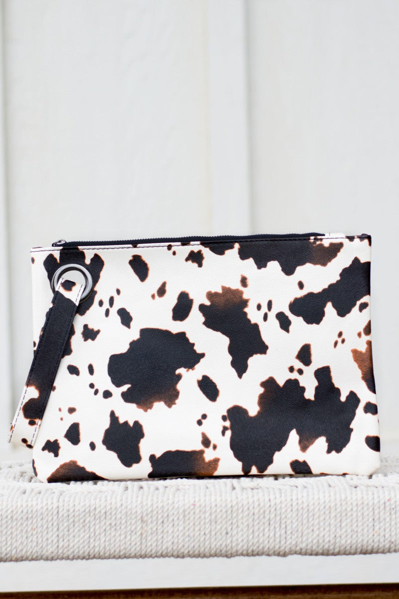 Cow Print Oversized Vegan PU Leather Everyday Clutch Aili's Corner