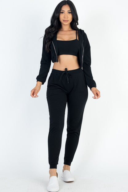 Cropped Cami with Zip-up Jacket and Joggers 3 Piece Set Capella