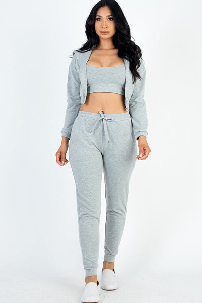 Cropped Cami with Zip-up Jacket and Joggers 3 Piece Set Capella