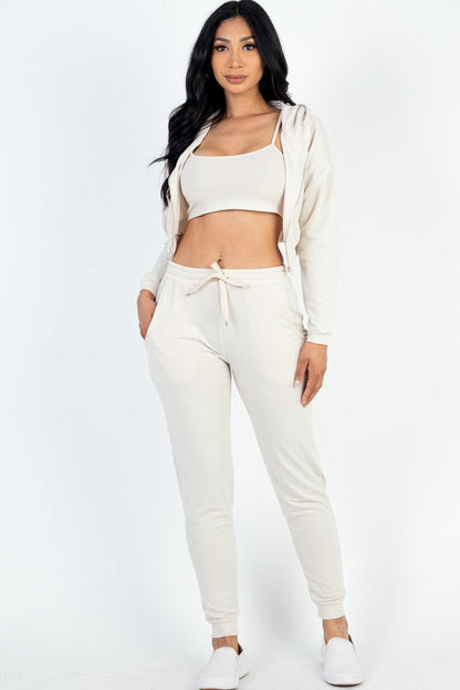 Cropped Cami with Zip-up Jacket and Joggers 3 Piece Set Capella