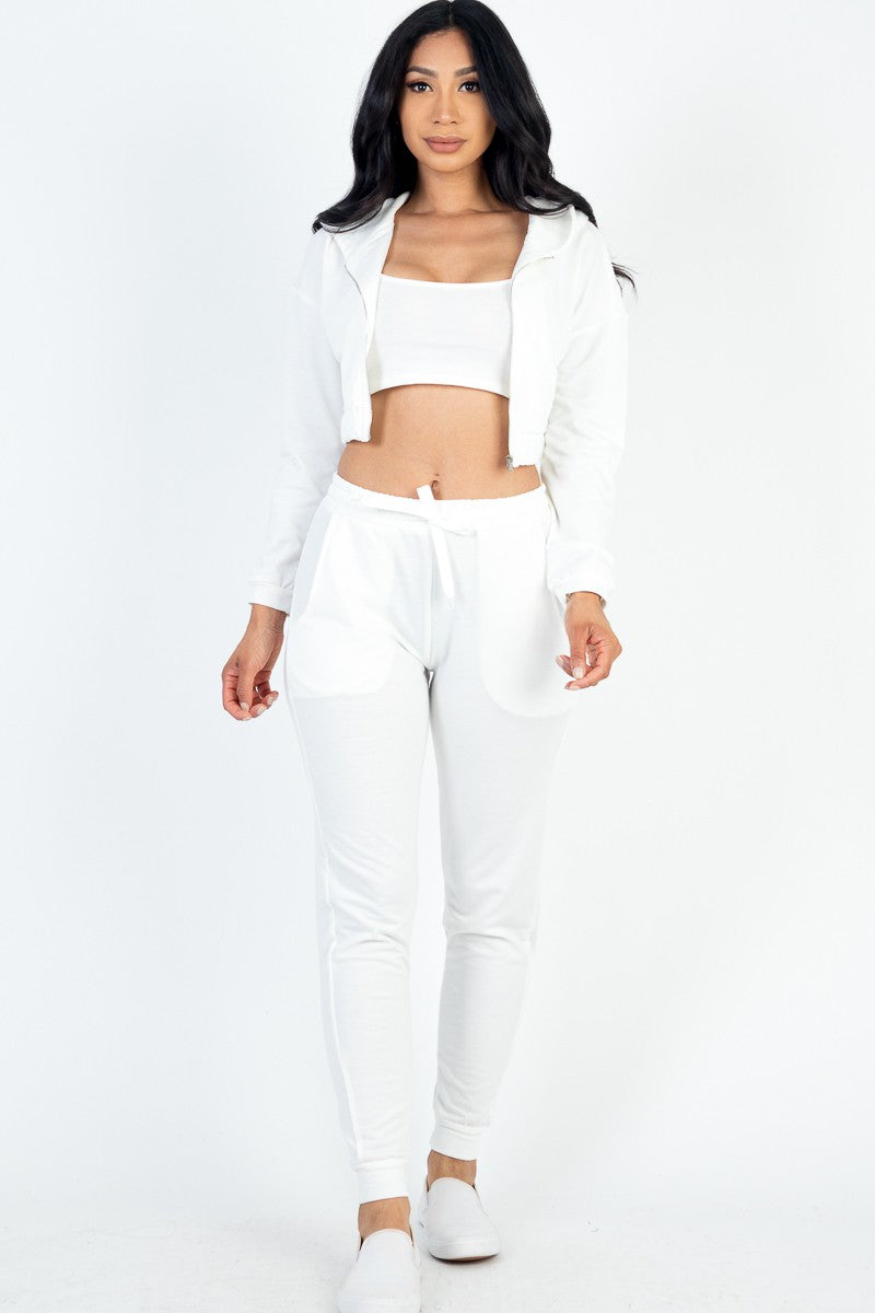 Cropped Cami with Zip-up Jacket and Joggers 3 Piece Set Capella