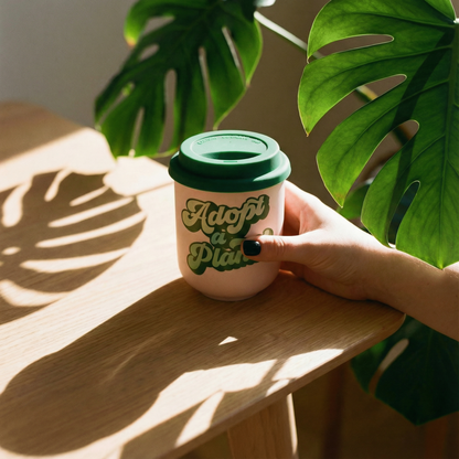 Adopt a Plant Ceramic To-Go Mug – 16 oz Reusable Eco Coffee Cup